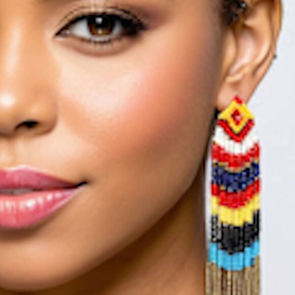 Multicolored Beaded Tassel Earrings, Long Colorful Earrings, Long Earrings - Picture 2 of 3